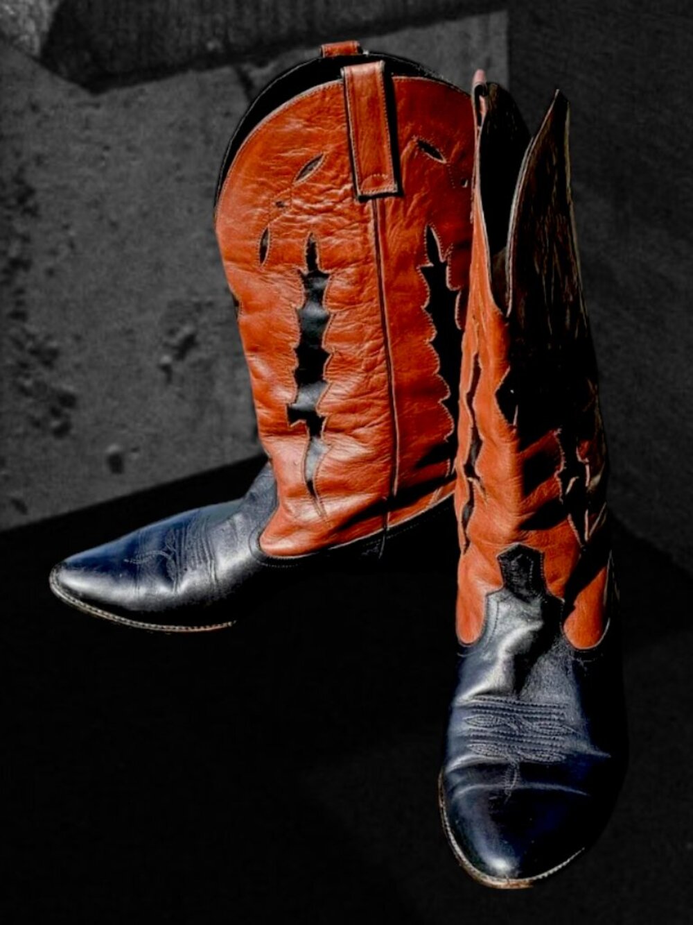 Vaneli 11 Black Brown Genuine Leather Western Cowboy Boots Pointed Toe
